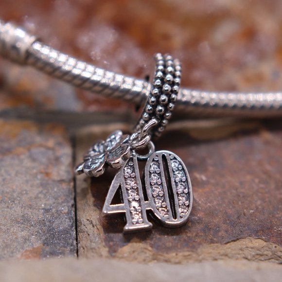Happy 40th Birthday Dangle Bracelet Charm S925 Sterling Silver Fits Pandora - Picture 2 of 6